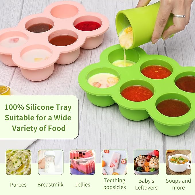 6x3oz Baby Food Freezer Tray with Clip on Lid Bright Green | Leakproof Freezer Molds Silicone Storage Container for Purees Fruits Vegetables