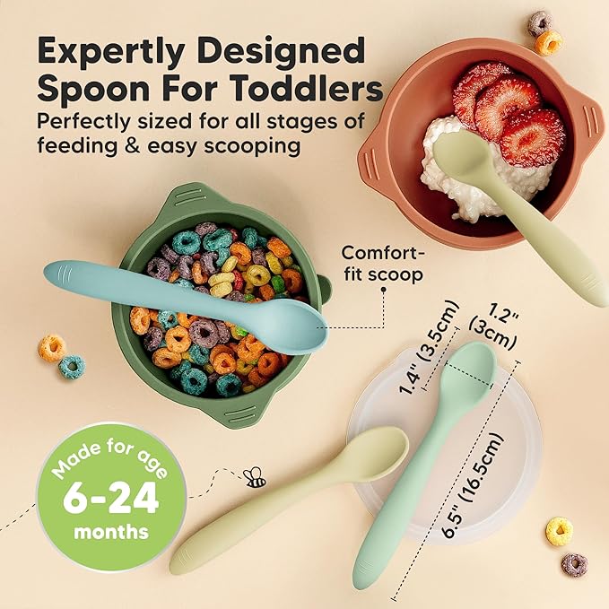 KeaBabies Silicone Baby Spoons, Self Feeding 6-12 months - 3-Pack Baby Weaning Eating Utensils,Toddler First Food Training Spoon,Infant,Kids Feeding Supplies Essential Set,Dishwasher-safe (Pastel Sky)