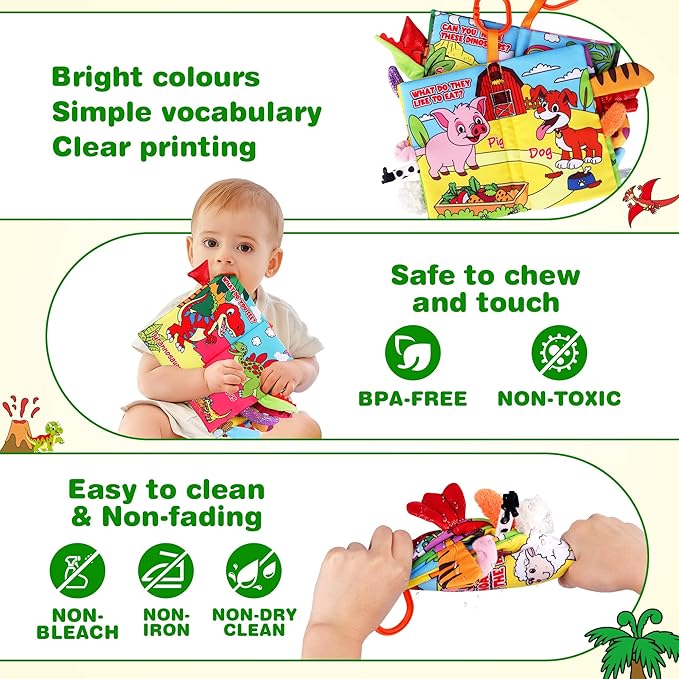 Vanmor 2 Pack Baby Cloth Books, High Contrast Sensory Crinkle Toys for 0-6 Months Infants, Soft Tummy Time Travel Essentials, for Boys, Easter Basket Stuffers