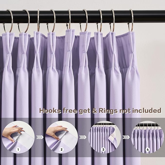 KEQIAOSUOCAI Pinch Pleated Curtains 120 Inches Long, Energy Saving Window Treatment Privacy Drapery for Living Room, Vertical Track System Elegant Hook Panels(Lavender, 2 Pieces, W40 x L120)