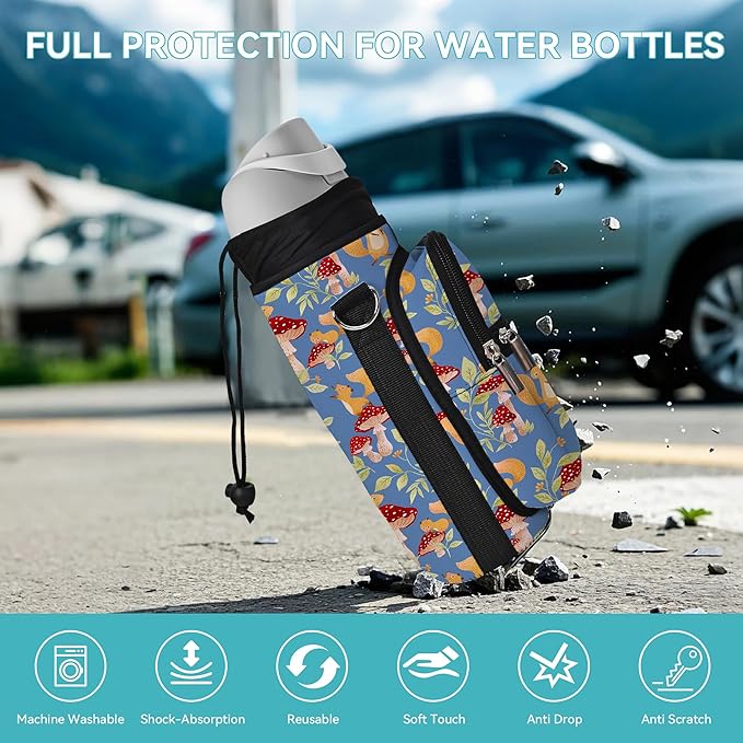25/32/40/64oz Water Bottle Bag Holder Carrier-Insulated Crossbody Sling Case Sleeve with Strap & Pockets for Men Women Gym Cycling Travel Walking Hiking Camping