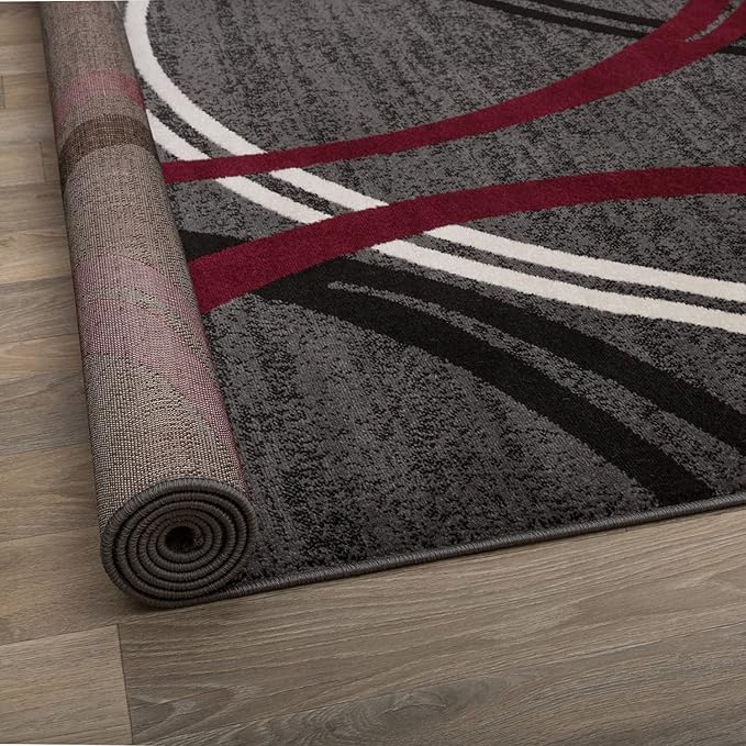 Rugshop Modern Wavy Circles Design Oval Area Rug 5' x 7' Red