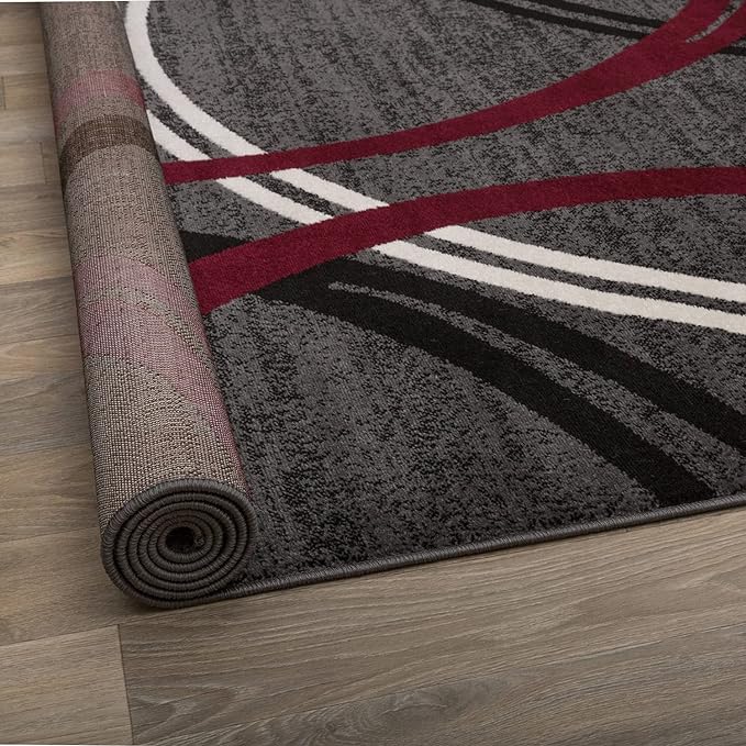 Rugshop Modern Wavy Circles Design Area Rug 10' x 14' Red