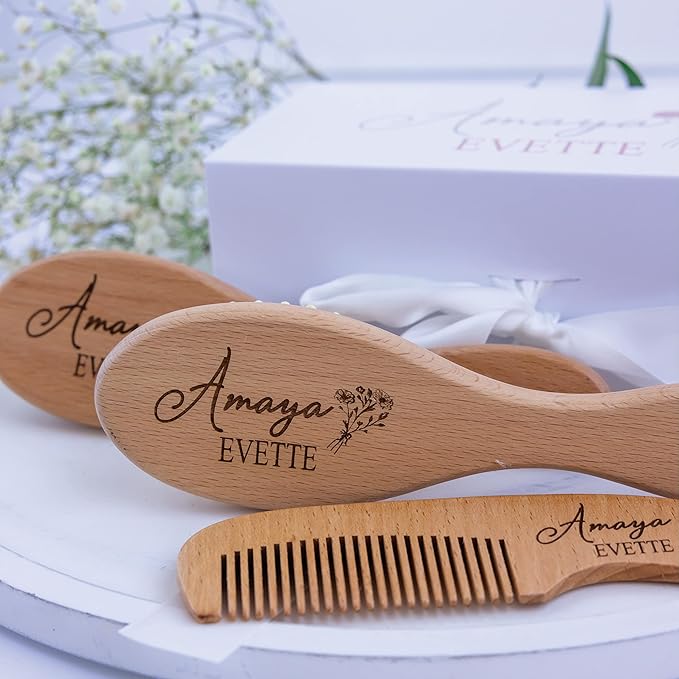 Custom Wooden Baby Brush Set | Personalized Wooden Baby Brush | Personalized Baby Gift Girls | Personalized Baby Gifts | Baby Brush and Comb Set | Custom Baby Gifts | Personalized Gifts