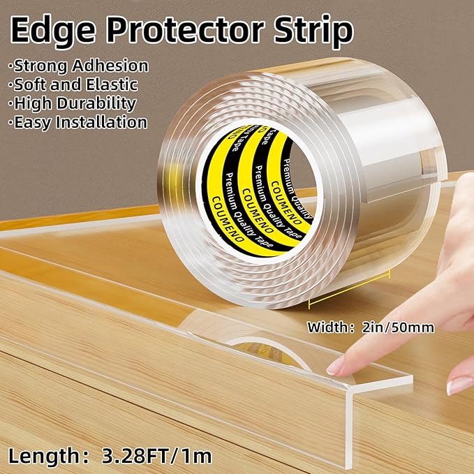 Clear Edge Protector,Safe Corner Protector, Anti-Sharp Edge Protector, for Furniture, Drawers, Tables, Cabinets 2inX3.28FT
