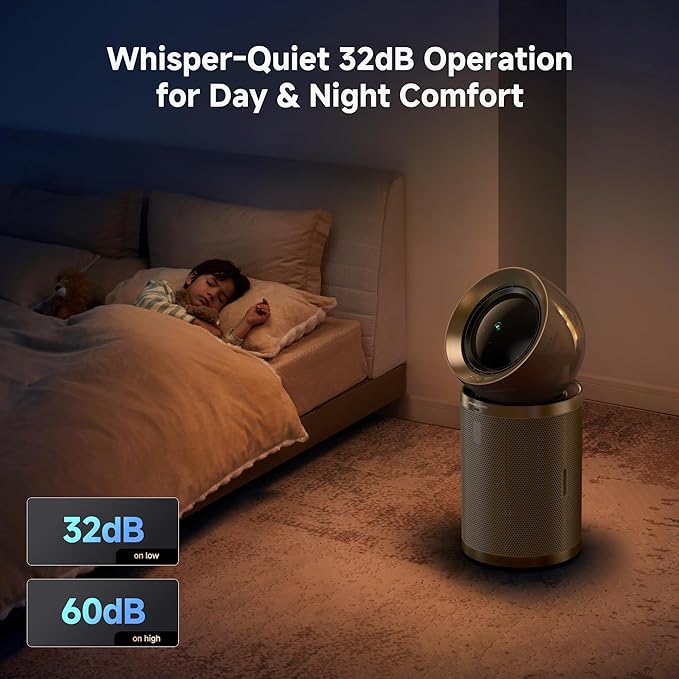 Dreame Air Purifier PM10 for Home Large Room, Cleans 5,650 ft² in One Hour with 4 Filters, Dual-way Air Oulets, Al Tracking, Air Quality Monitor with 7 Sensors, 2-in-1 Purifier & Cooler, Gold