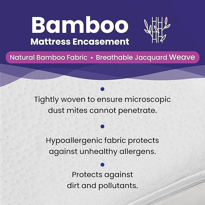 Full Size Waterproof Bamboo Mattress Encasement by Slumberfy - Premium Skin-Safe Mattress Protector with 360° EZ Zipper, Lab-Tested Bed Bug, Zippered Encasement (54x75 in)