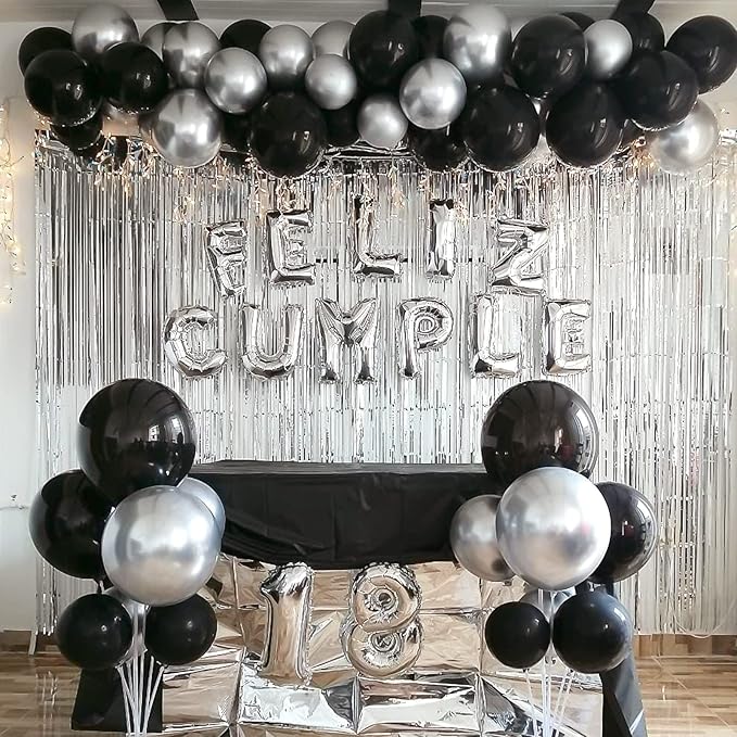 RUBFAC Black Balloons for Balloon Arch 129pcs Different Sizes Pack of 18 12 10 5 Inch Garland Kit, Latex Balloons for Halloween Party Decorations Birthday Wedding Decor