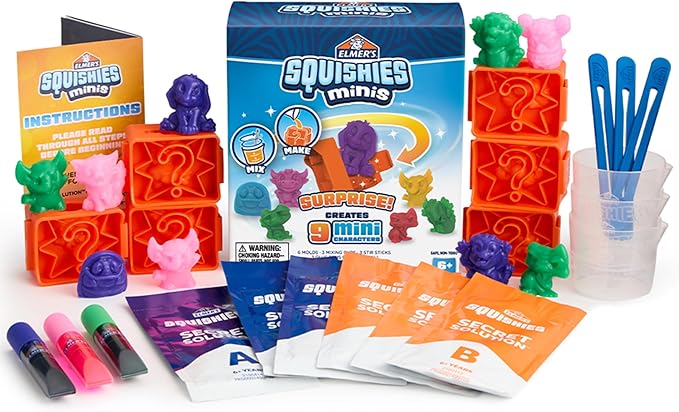 Elmer's Squishies Minis Make Your Own Squishies Kit, Creates 9 Characters, DIY Activity - Perfect for Stress Relief and Sensory Play