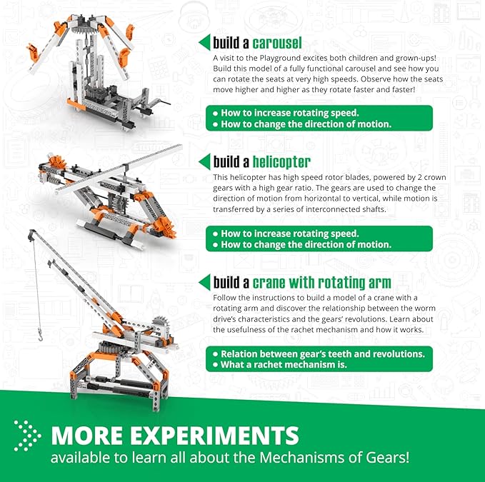 Engino- STEM Toys, Mechanics Gears & Worm Drives, BuildingToys for Kids 9+, Engineering Kit, Educational Set, Gifts for Boys & Girls, STEM Projects, Fun Activities for Kids (12 Model Options)