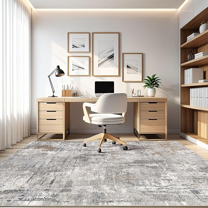 10x12 Area Rug Living Room: Washable Large Abstract Modern Soft Rugs Stain Resistant Indoor Floor Non Slip Accent Carpet for Bedroom Nursery Playroom Office Dining Room Dorm Home House- Gray Rust