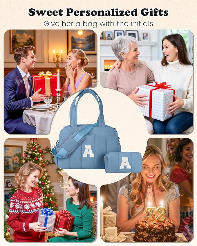 Birthday Present-Initial Duffle Bag, Yoga Bags for Women，Overnight Bag with Wet Pocket，Lightweight Work Bags Personalized Gym Tote with Makeup Pouch