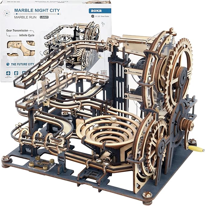 ROKR 3D Wooden Puzzles for Adults Marble Run Model Building Kit(LGA01 Marble Night City)