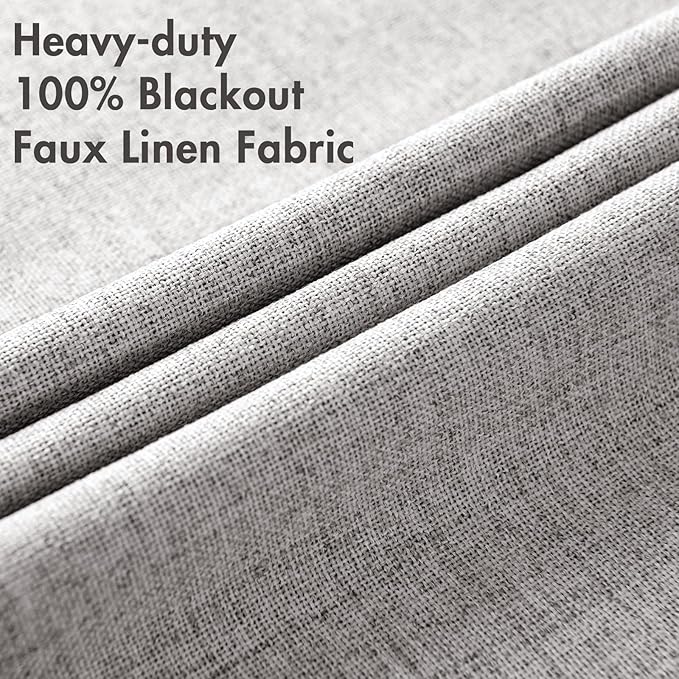 MIULEE Linen Texture Curtains for Bedroom Solid 100% Blackout Thermal Insulated Greyish White Curtains Grommet Room Darkening Drapes for Living Room Nursery 52x72 Inch (2 Panels)
