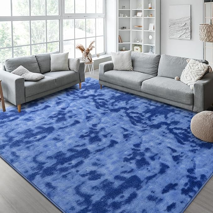 Kimicole 4x6 Washable Area Rugs for Bedroom Living Room, Low Pile Ulta-Thin Solid Color Rug, Non-Slip Soft Fluffy Carpet for Nursery Kids Room Dorm Room Home Decor (Blue)