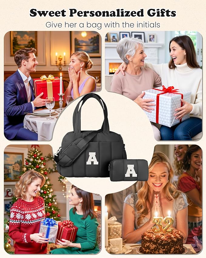 Women Duffle Bag with Initial, Personal Item Travel Bags，30th 40th 50th 60th Birthday Gifts for Women-Gym Bag with Wet Pocket，Lightweight Travel Bags Personalized Tote with Makeup Pouch