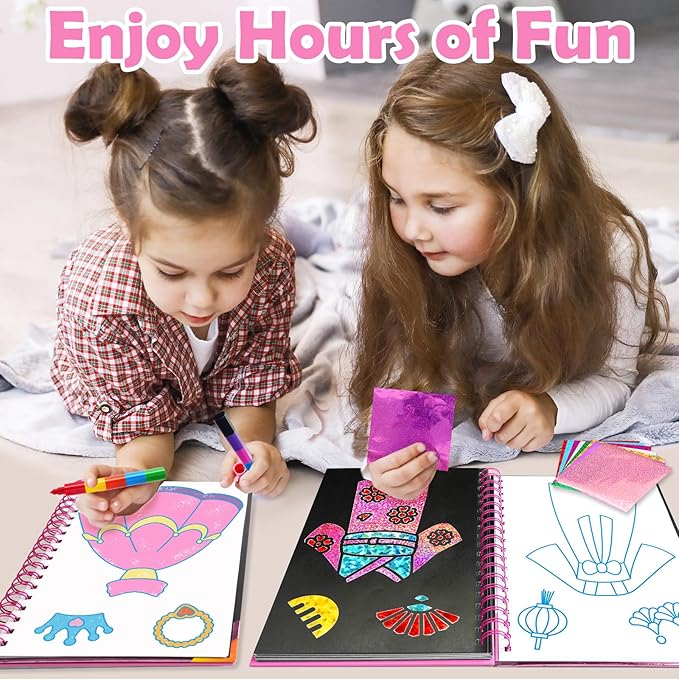 FUNNYB&G Foil Art Craft Activity for Kids - Gift for Girls Crafts for Kids Fun Art Supplies DIY Creative Travel Toy, Birthday Gift Party Favor Toys for Girls Boys 4 5 6 7 8 9 Years Old (Dress Up)