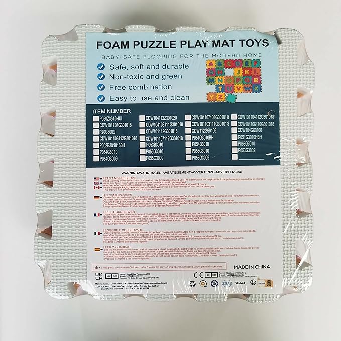 qqpp EVA Rubber 18 Tiles Interlocking Puzzle Foam Floor Mats - Baby Play Mat for Playing | Exercise Mat for Home Workout. White, Blue, Gray. QC-AGLb18N