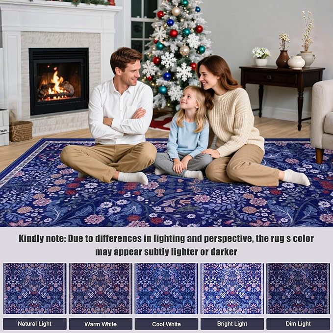 10x12 Area Rugs for Living Room: Floral Washable Rug Vintage Large Soft Boho Non-Slip Carpet Indoor Floor Stain Resistant Low Pile Carpets for Bedroom Dining Room Farmhouse Nursery Hallway Home Office