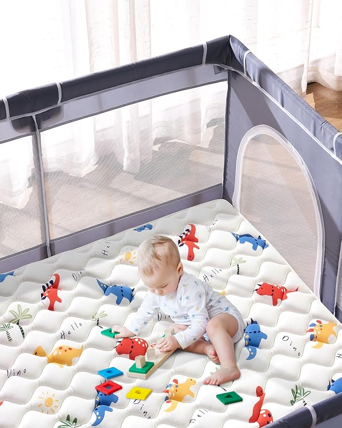 Odorless Premium Foam Baby Play Mat 71" x 59", Soft Microfiber Fabric Crawling Mat for Floor- Comfortable and Hypoallergenic, Non-Slip Cushioned Floor Playpen mat for Infants,Babies,Toddlers