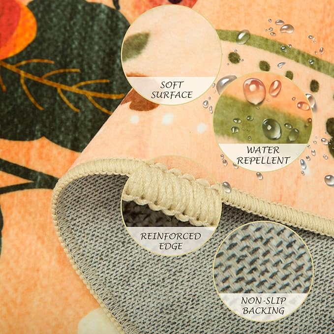 Floral 2x6 Area Rug Machine Washable Soft Print Boho Carpet Non Slip Doormat Low Pile Flower Area Rugs for Living Room Bedroom Nursery Kitchen Dining Room Indoor-Yellow/Orange