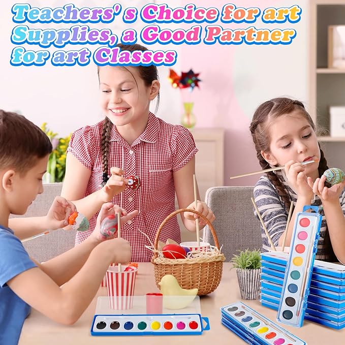 8 Colors Watercolor Paint Set for Kids,24 Pack Water Color Paints with Paint Brushes, Washable Paint for Classroom Art Activities Birthday Party Favors