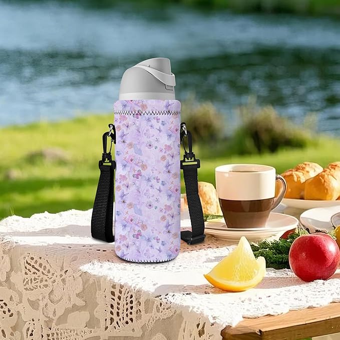Neoprene Water Bottle Carrier Bag with Adjustable Shoulder Strap for Men Women Walking Hiking,Portable Insulated Holder Case for Stainless Steel/Glass/Plastic Bottles