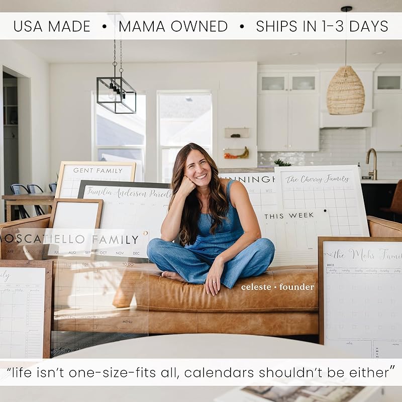 Personalized Clear Acrylic Calendar for Wall, Calendar Whiteboard for Wall, Dry Erase Wall Calendar, Wall Calendar Organizer System for Home (Cursive, White, 23"W x18.5"H)