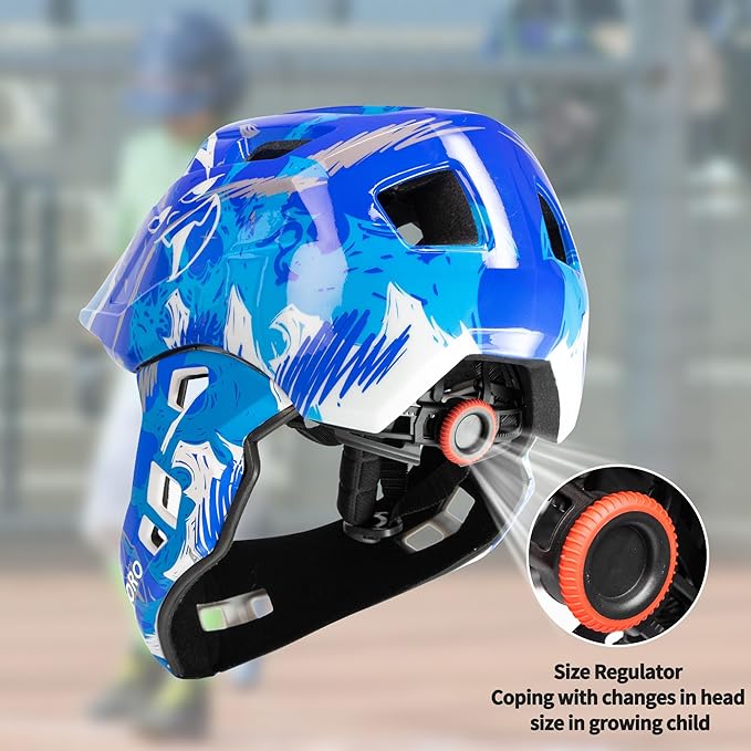 Kids Bike Helmet with Chin Guard, Adjustable Detachable Children’s Full Face Helmet for Girls and Boys, Cycling Helmets Skateboard, Scooter