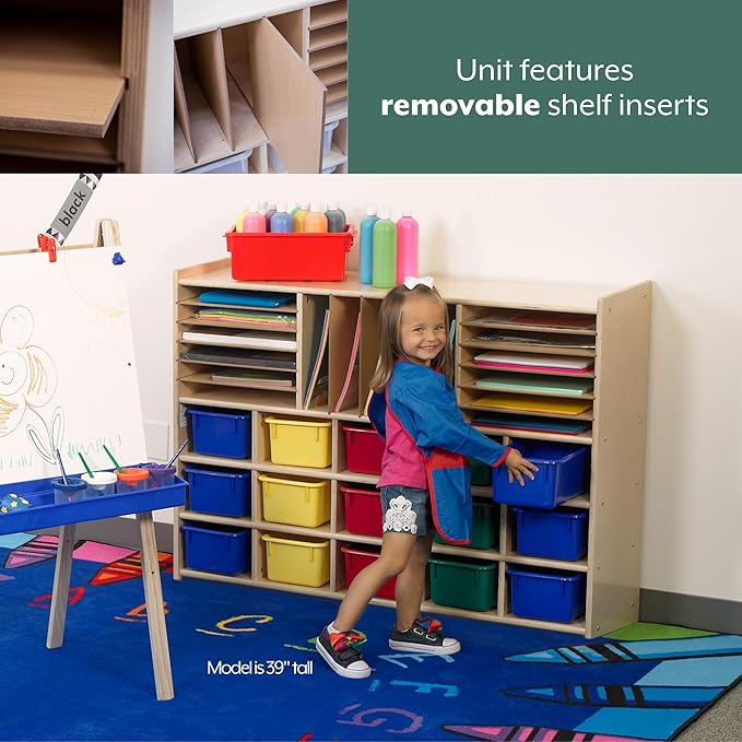 Angeles Value Line Multi-Section Storage, Classroom Shelves and Daycare Furniture, Construction Paper Organizer, 48" L x 12" W x 36" H