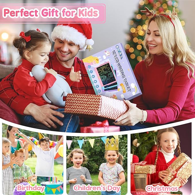 Hockvill LCD Writing Tablet for Kids 12 Inch, Toys for Boys Girls Drawing Pad for 3 4 5 6 7 Year Old Kids Toys, Toddler Erasable Doodle Board Travel Essentials, Children’s Day Gift for Kids - Pink