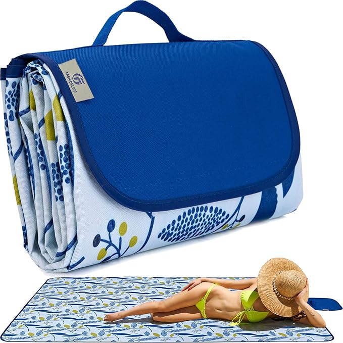 Beach Blanket Picnic Blanket Outdoor Mat Extra Large Waterproof Sand Proof Camping Blanket Lightweight Folding Portable Travel Blanket for Family Park Beach Grass, 79"x57"