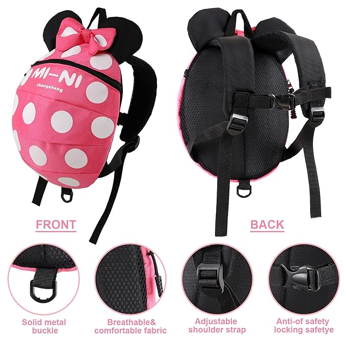 CZSYZCZS 4 in 1 Toddler Harness Leash + Baby Anti Lost Wrist Link, Cute Child Safety Harness Tether, Child Walking Harness Wristband Assistant Strap Belt for Baby Girls(Rose Red)