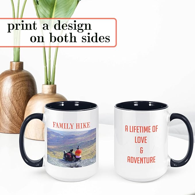 Personalized Coffee Mug, Custom Photo Text 15 Oz Ceramic Mug, Customized Picture Name Tea Cup, Unique Gift Idea, Taza Cafe Personalizadas Fotos, Cute Custom Gifts Mom Women Men, Father's Day, Black