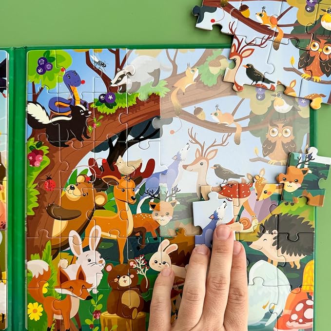 QUOKKA Magnetic Puzzles for Kids Ages 3-5 - 2x48 Travel Puzzles Games for Toddlers 3-4 Years Old - Activities Car Toy for Boys and Girls 4-6 yo - Farm & Forest Animals Learning Magnet for Road Trip