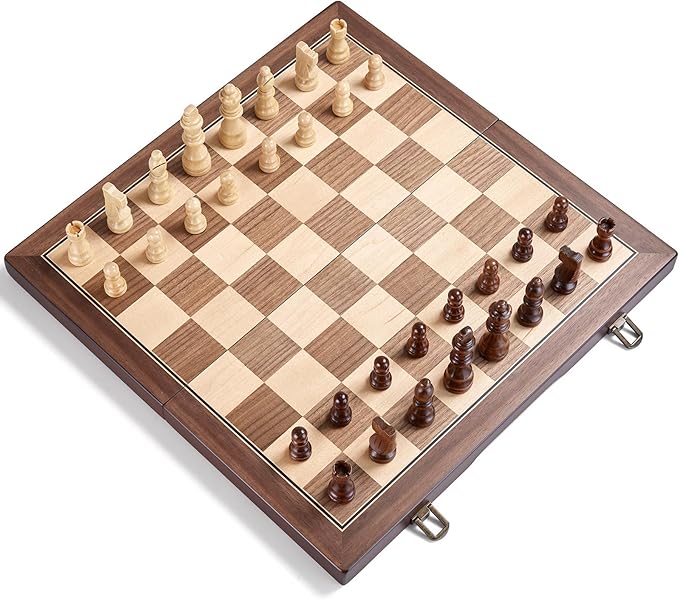 AMEROUS 15'' Magnetic Wooden Chess Set for Adults Kids - with Folding Board, Gift Package, Pieces Storage Slots, Handmade Pieces,Chess Board Game Set for Tournament Professional Beginner