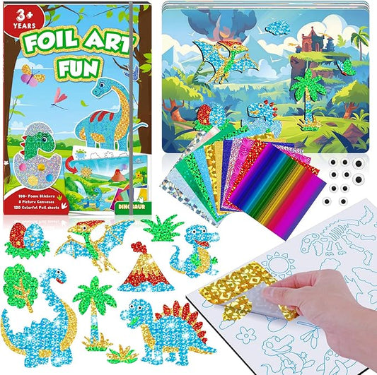 homicozy Art & Craft Activity for Kids-Foil Fun Dinosaur,No Mess Art Crafts for Girls,DIY Foil Foam Stickers,Creative Activity Kits,Kids Travel Toys,Gifts for Girls & Boys Ages 4-10
