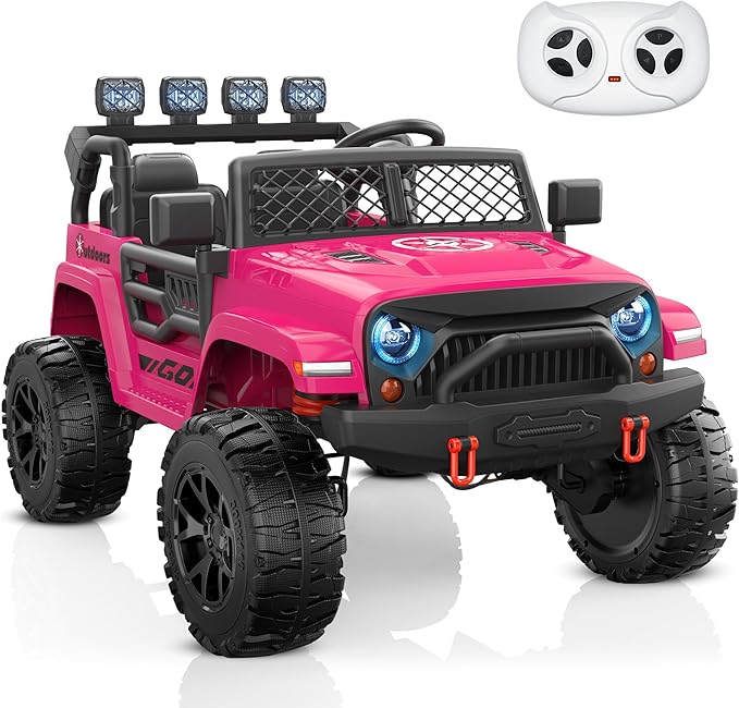 ANPABO 24V 2 Seater Ride On Car for Kids w/EVA Tires, 4X200W Motors, 4 Shock Absorbers, 2.4G Remote Control, Bluetooth Radio, LED Headlights & Searchlights, Electric Car for Kids Ages 3-8, Pink
