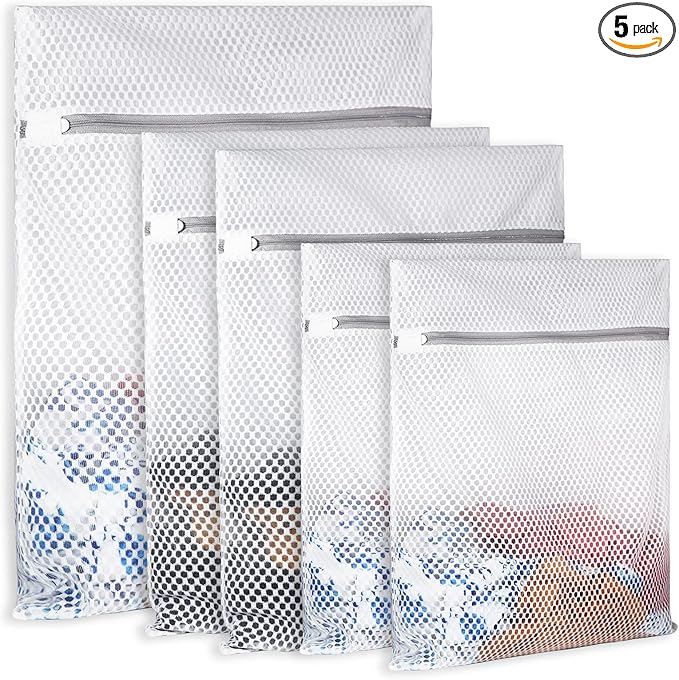 5Pcs Durable Honeycomb Mesh Laundry Bags for Delicates,Travel Organization Bag for Clothes,Jeans,Bath Towels,Bed Sheets (1X-Large 20 x 24 Inches,2 Large 16 x 20 Inches, 2 Medium 12 x 16 Inches)