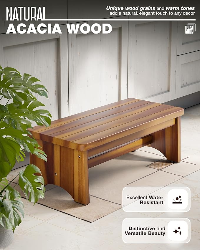 Extra Wide 26in Wooden Step Stool, Heavy Duty One Step Stool for Adults and Seniors, Holds Up to 550 lbs, Reinforced Cross Bar, Non-Skid Surface, Multipurpose Use for Kitchen, Bathroom, Bedroom