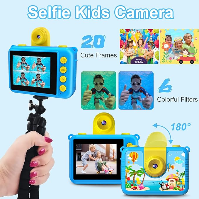 GKTZ Kids Camera - Waterproof Underwater Camera for Kids, Christmas Birthday Gifts for Boys Age 3-12, 1080P HD Children Digital Action Camera, Pool Toys for Kids Age 4-12