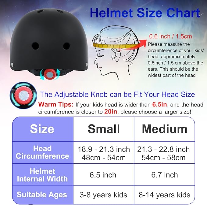 Kids Bike Helmet with DIY Stickers and Knee Pads Elbow Pads Wrist Guard Set for Ages 3-8-14 Toddler Boys Girls Helmet for Roller Skates Cycling Skateboarding Bicycle Scooter