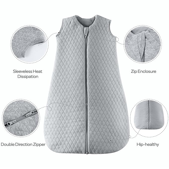 JELLYMONI Baby Sleep Sack TOG 2.5, 0-6 Months Winter Baby Wearable Blanket, 100% Cotton Infant Sleeping Sack 2-Way Zipper Warm Quilted Sleepsack