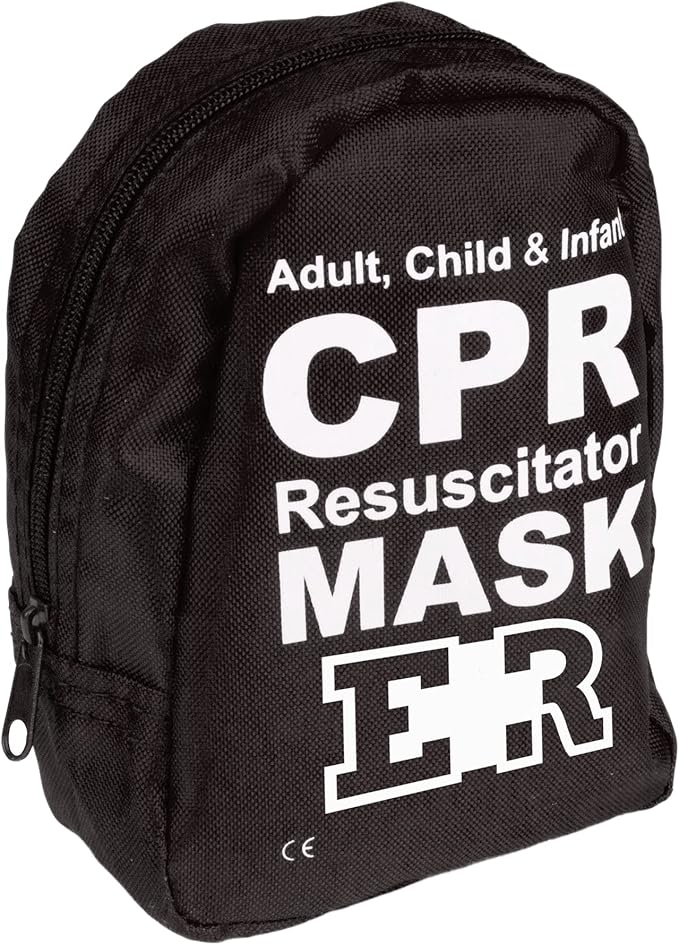 Ever Ready First Aid Adult and Infant CPR Mask Combo Kit with 2 Valves with Pair of Vinyl Gloves & 2 Alcohol Prep Pads - Tactical Black