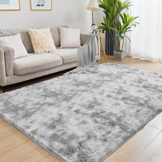 Area Rug, 4x5.8 Tie-Dyed Light Grey Rugs for Bedroom, Soft Plush Area Rugs for Living Room, Nursery, Study Room, Dressing Room, Home Decor