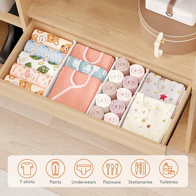 Lifewit 14 Pack Drawer Dividers 4" High, 10.5-16.5" Dresser Drawer Divider, Adjustable Drawer Organizers for Clothes, Plastic Drawers Separators for Dresser, Bedroom, Bathroom, Kitchen, Office