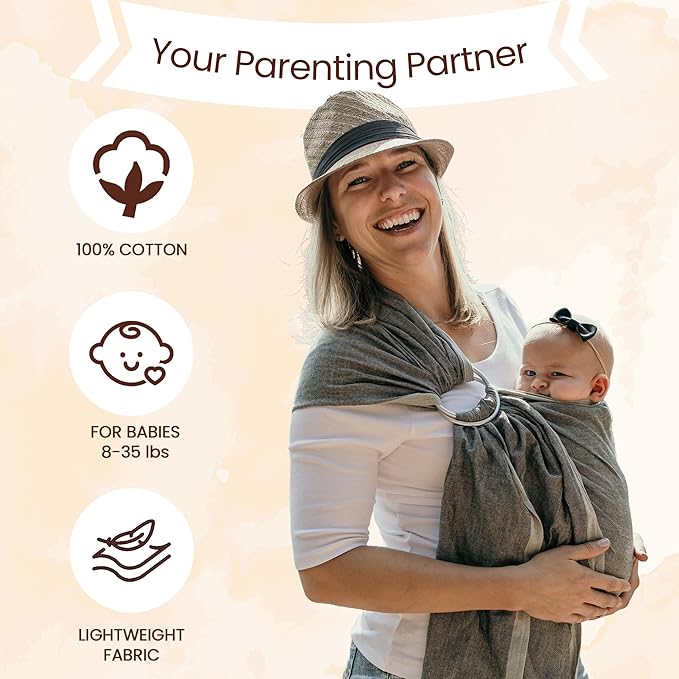 Hip Baby Wrap Ring Sling Baby Carrier for Infants and Toddlers - Beautiful, 100% Soft Cotton Baby Wraps Carrier for Babies 8-35 lbs - Perfect Baby Shower Gifts Moms and Dads - Nursing Cover (Sky)