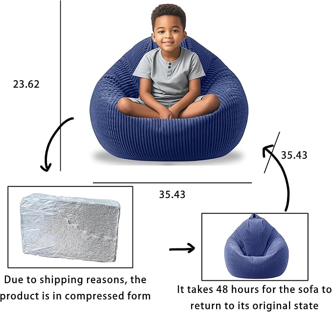 ENBAOHUI Bean Bag Chairs with Memory Foam Chairs for Kids Teens Toddler Faux Fur Sofa Chair with Handle Navy Blue