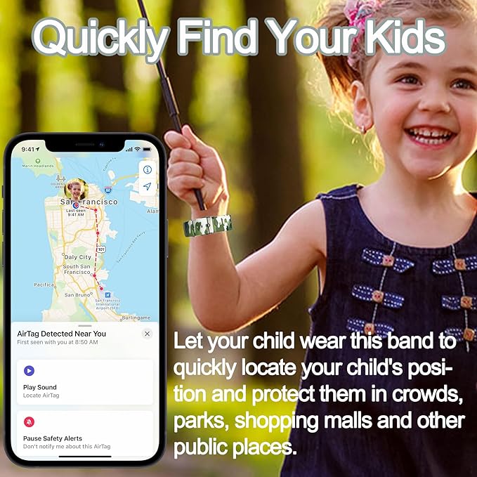 4 Pack Waterproof Bracelet for AirTag Kids, Hidden Printed Wristband for Apple Air Tag, Silicone Holder for AirTag GPS Tracker Case for Band for Child Toddler, Secure Anti-Lost Protection