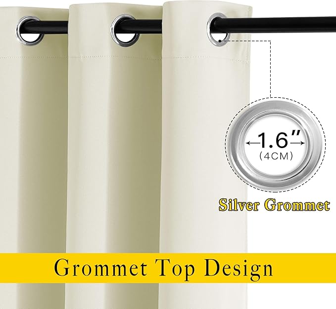 NICETOWN Room Darkening Beige Curtains 102 inches Long 2 Panels, Grommet Thermal Curtains Light & Sound Reducing Window Treatments for Living Room/Bedroom, W66 x L102